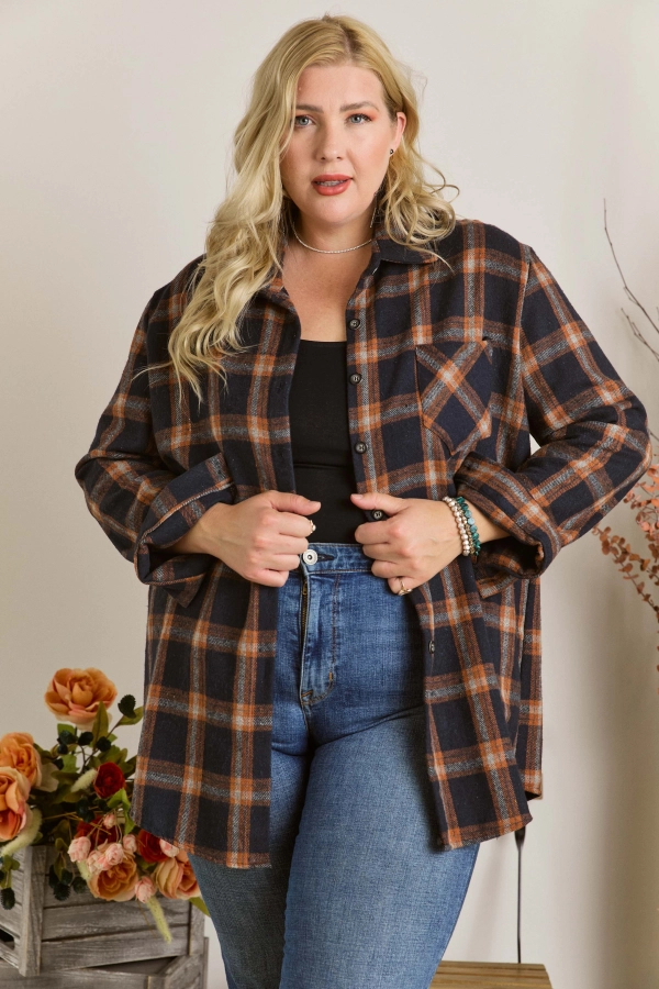 Wholesale CET1810AX - PLUS SIZE FLANNEL SHIRTS - Adora