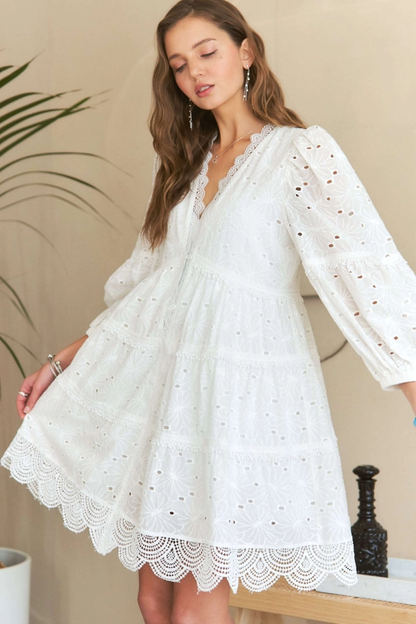 Wholesale CED3529WN - TIERED EYELET BABYDOLL DRESS - Adora