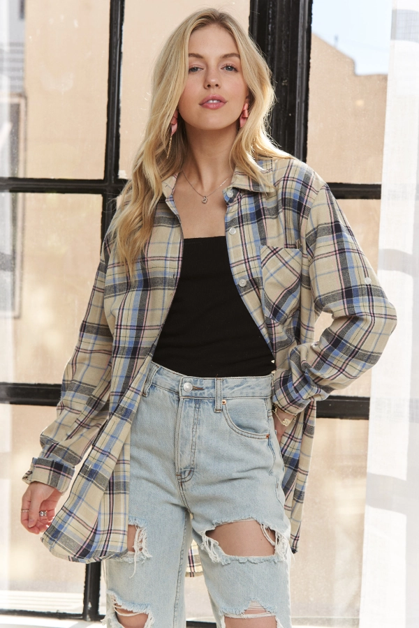 wholesale CET1810T - LIGHT PLAID TUBE TOP FLANNEL SHIRT Adora
