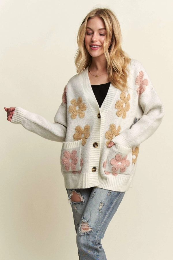 wholesale CESW3580 - BUTTON DOWN FLORAL SWEATER CARDIGAN Adora