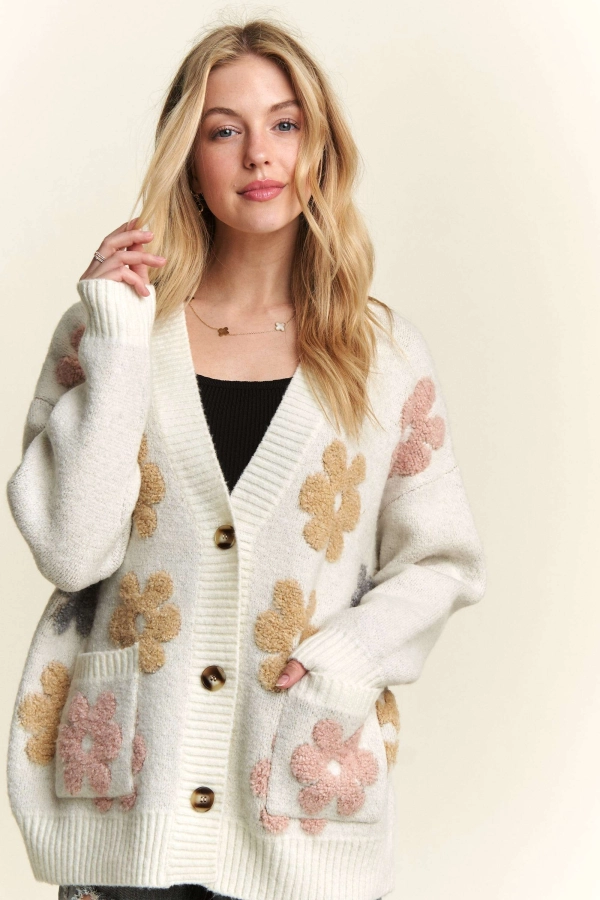 wholesale CESW3580 - BUTTON DOWN FLORAL SWEATER CARDIGAN Adora
