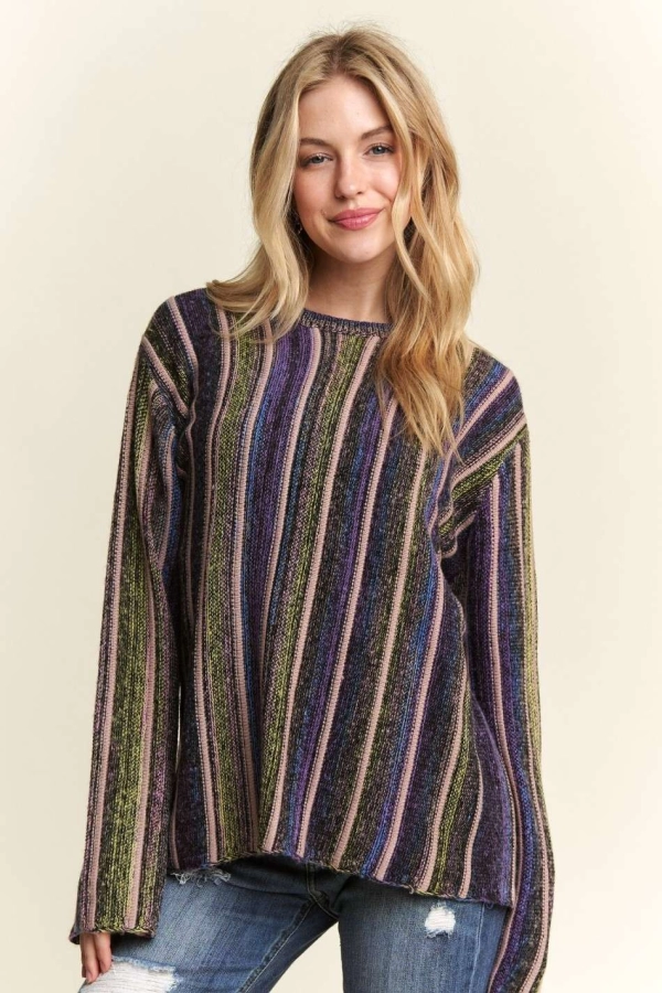 wholesale CESW3606-DROP SHOULDER VERTICAL STRIPE SWEATER Adora