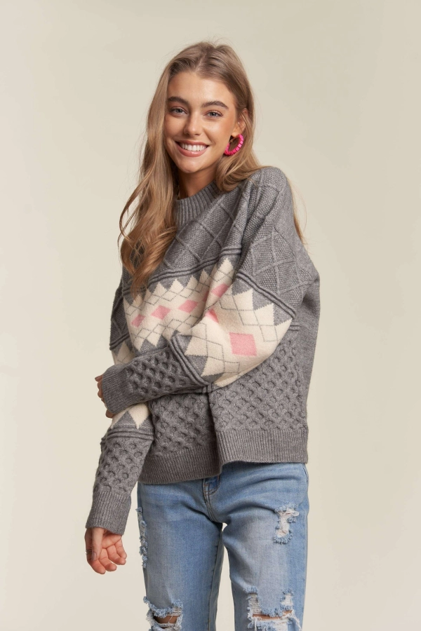 wholesale CESW3224 - WAFFLE TEXTURED CLASSIC SWEATER Adora