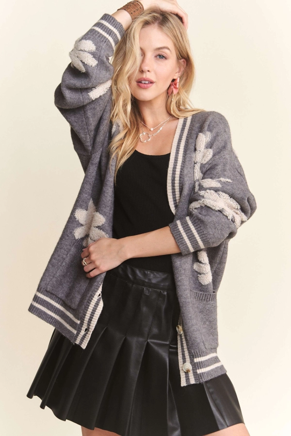 wholesale CESW3760 - BUTTON DOWN FLORAL SWEATER CARDIGAN Adora