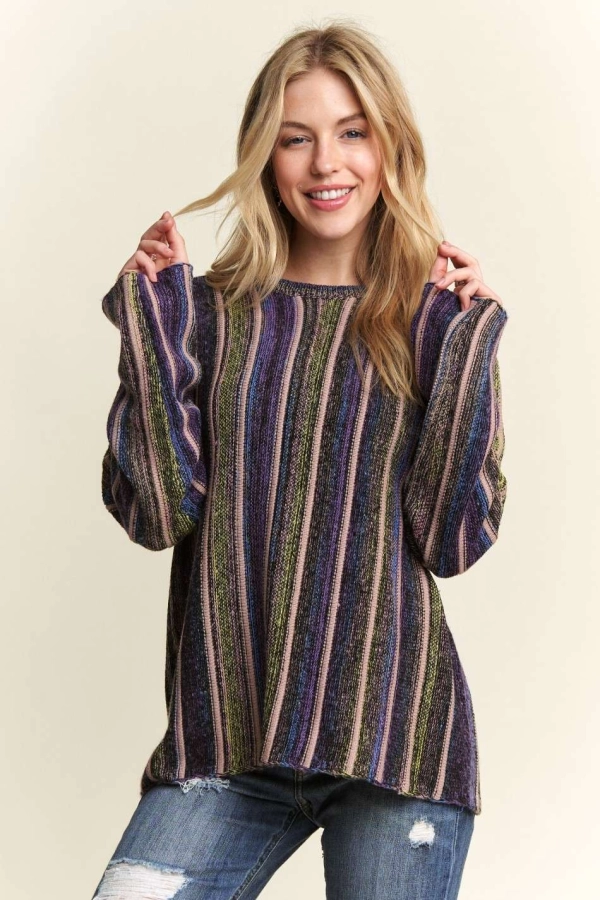 wholesale CESW3606-DROP SHOULDER VERTICAL STRIPE SWEATER Adora