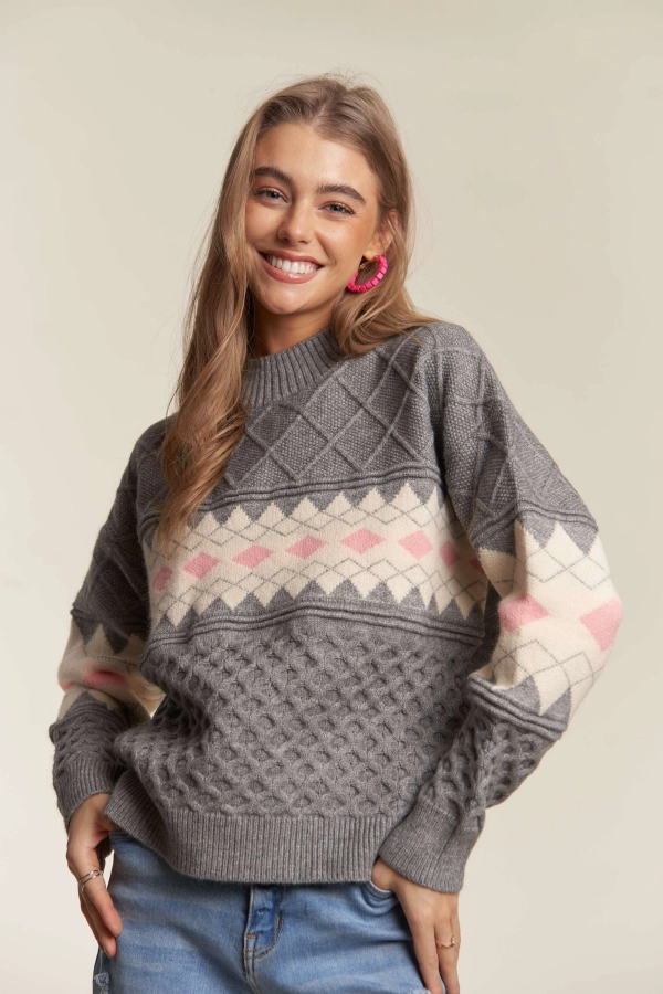 wholesale CESW3224 - WAFFLE TEXTURED CLASSIC SWEATER Adora
