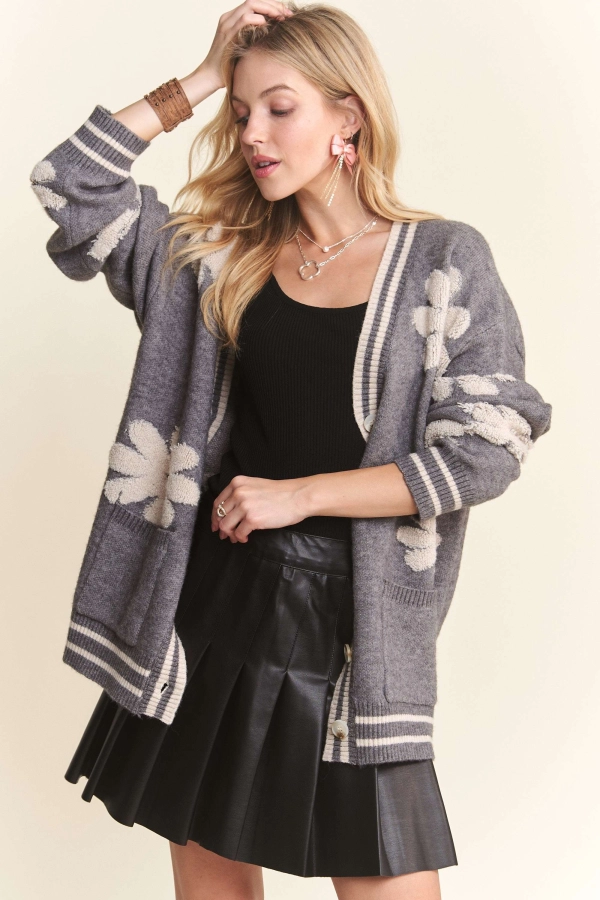 wholesale CESW3760 - BUTTON DOWN FLORAL SWEATER CARDIGAN Adora