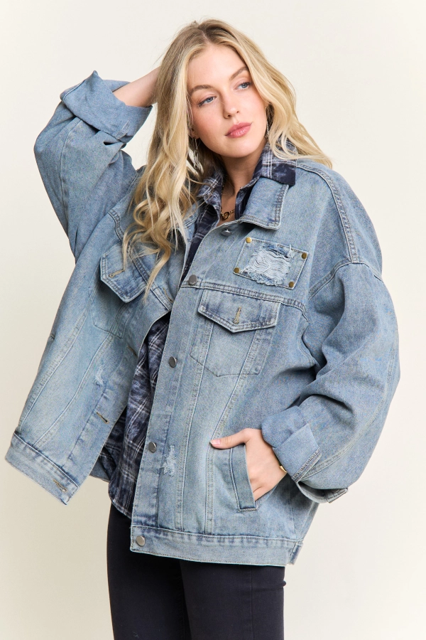 wholesale CEJ4147-OVERSIZE DISTRESS DENIM BUTTONDOWN JACKET Adora