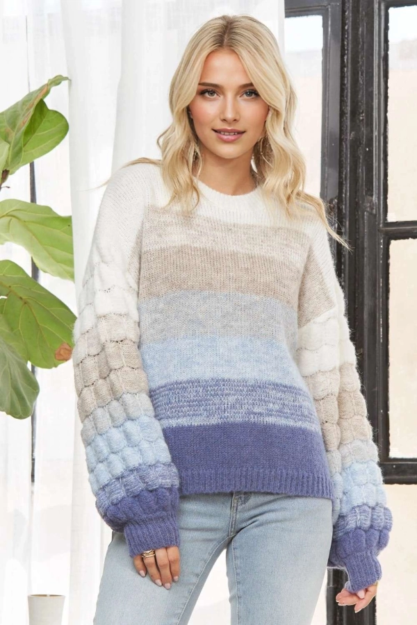 wholesale CESW3949 - BUBBLE-SLEEVE STRIPED SWEATER Adora