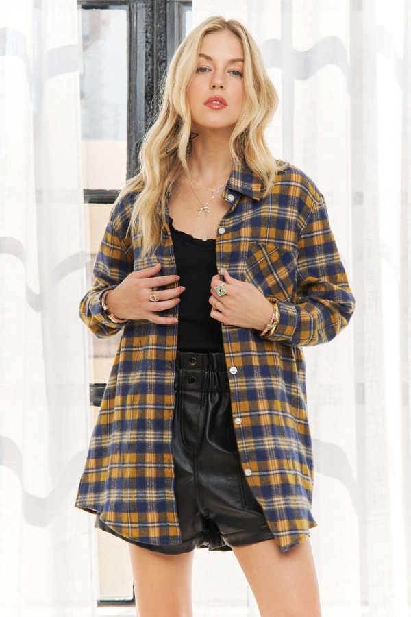 wholesale CET1810D-CHECK FLANNEL SHIRTS DRESS LONG SLEEVE Adora