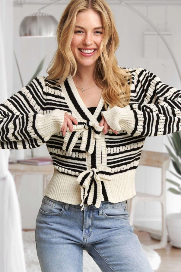 wholesale CESW3667 - BOW TIE STRIPE SWEATER TOP Adora