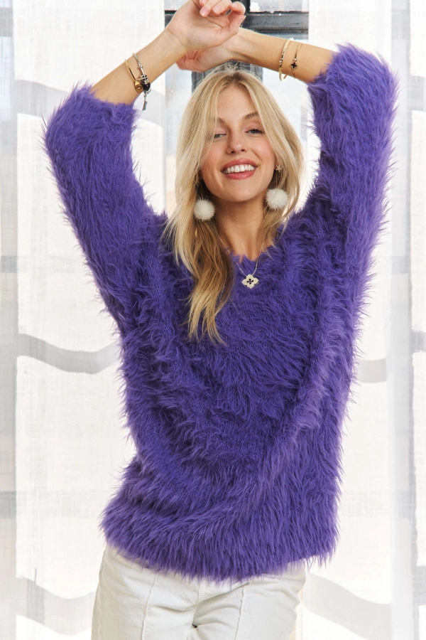 wholesale CESW3448A - BOAT NECK SOFT FUZZY SWEATER TOP Adora