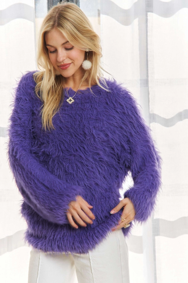 wholesale CESW3448A - BOAT NECK SOFT FUZZY SWEATER TOP Adora