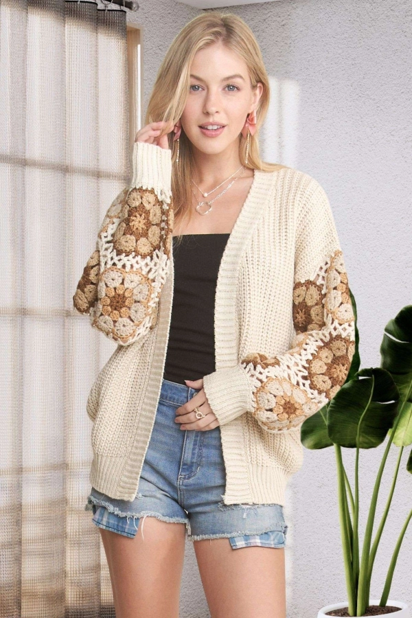 wholesale CESW3718 - CROCHET SLEEVE SWEATER CARDIGAN Adora
