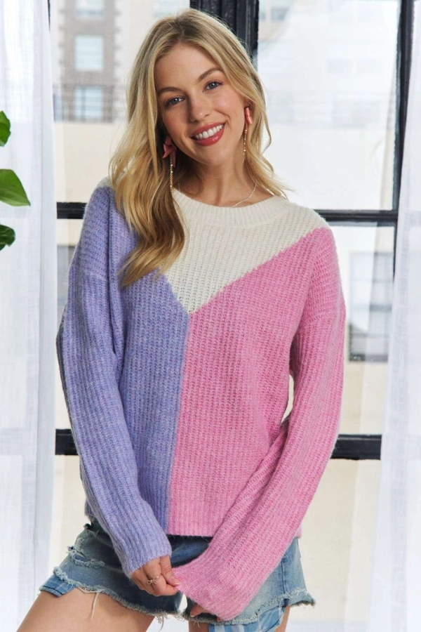 wholesale CESW3188 -LONG SLEEVE COLORBLOCK COMFY SWEATER Adora