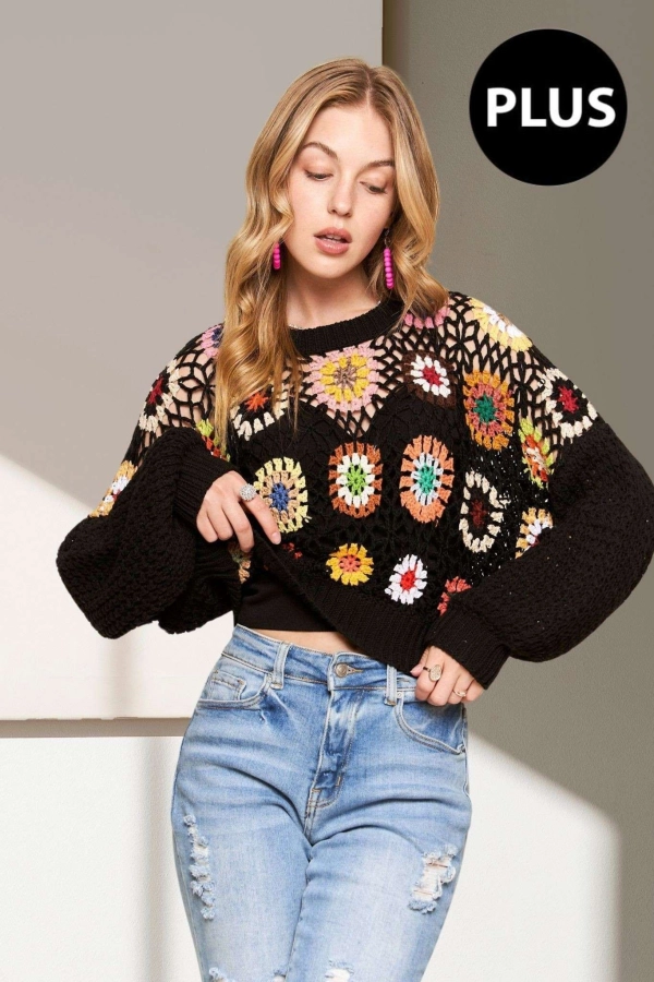 wholesale CESW3404X-PLUS MULTI COLOR CROCHET CROP TOP Adora