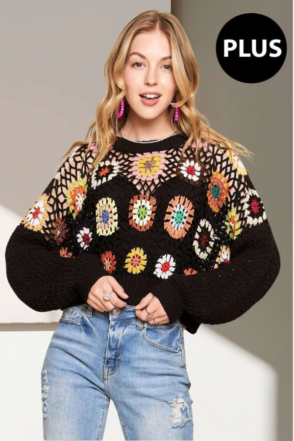 wholesale CESW3404X-PLUS MULTI COLOR CROCHET CROP TOP Adora