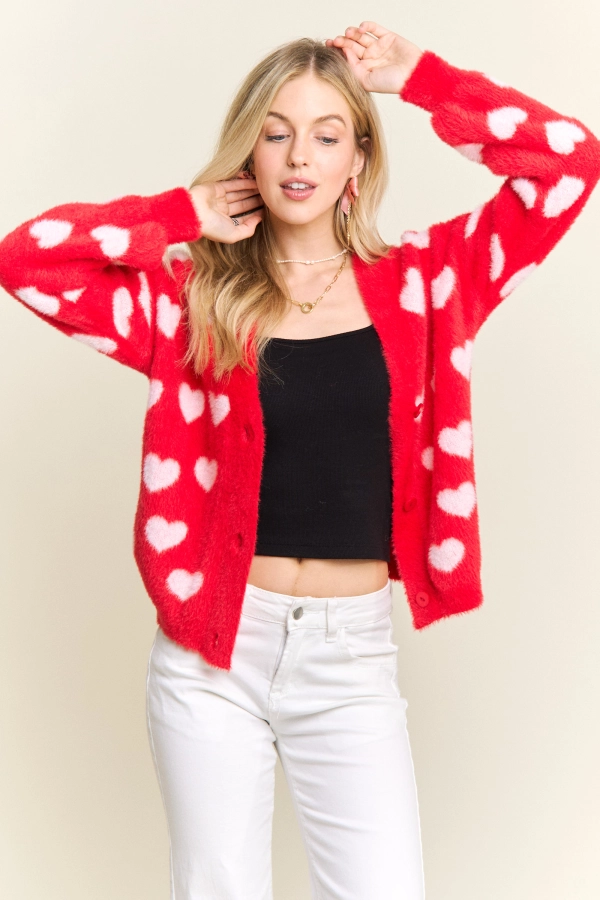 wholesale CESW3423 - LOVELY HEART FUZZY SWEATER CARDIGAN Adora