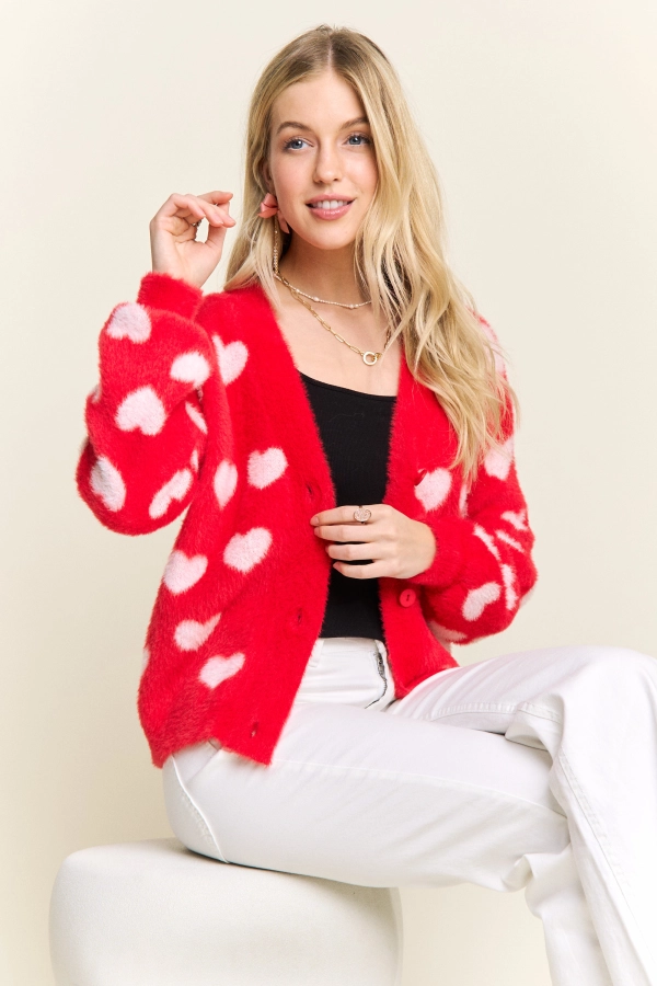 wholesale CESW3423 - LOVELY HEART FUZZY SWEATER CARDIGAN Adora