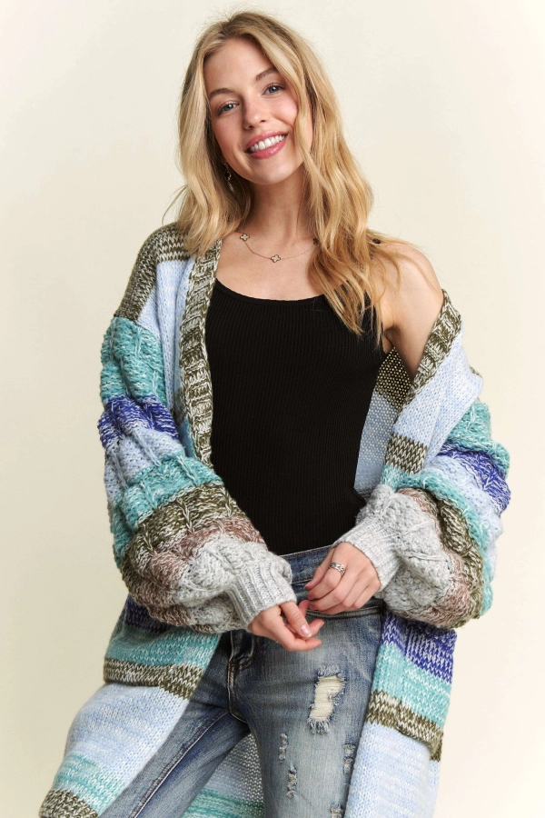 wholesale CESW3602 - MULTI COLOR STRIPE SWEATER CARDIGAN Adora