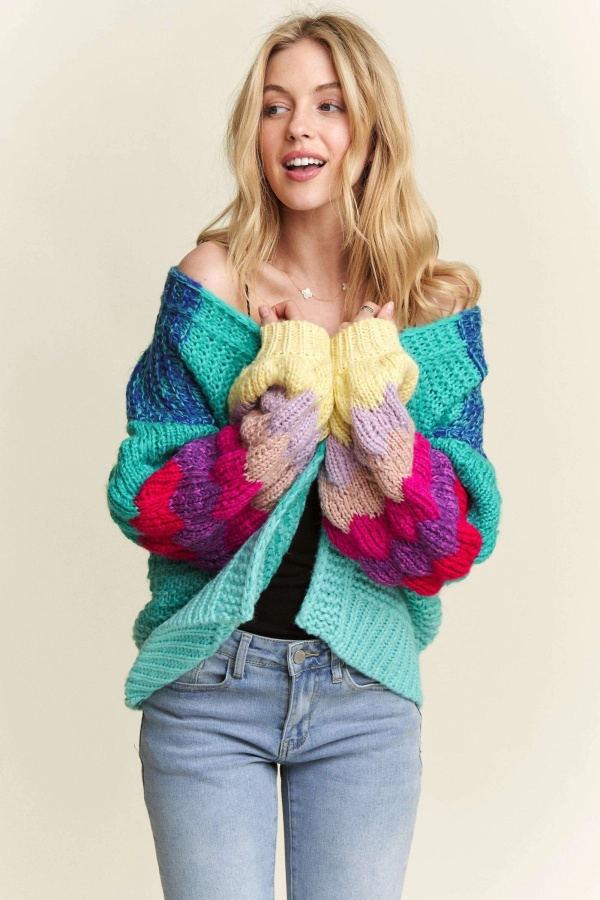 wholesale CESW3604 - LONG PUFF MULTI COLOR SWEATER CARDIGAN Adora