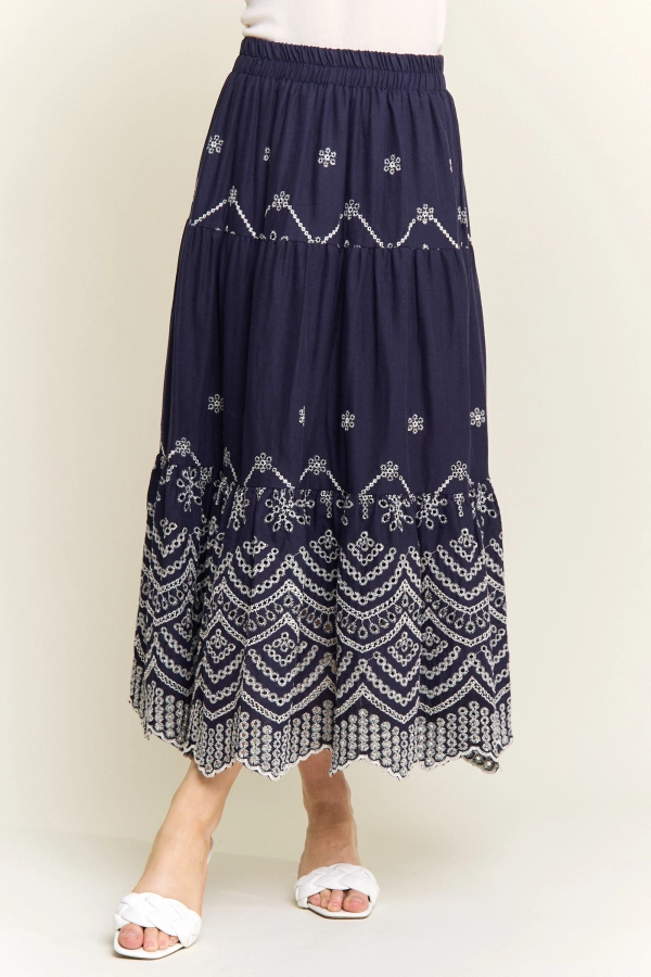 wholesale CES4218 -EYELET TIERED MIDI SKIRT Adora