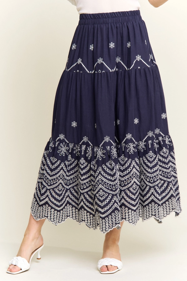 wholesale CES4218 -EYELET TIERED MIDI SKIRT Adora